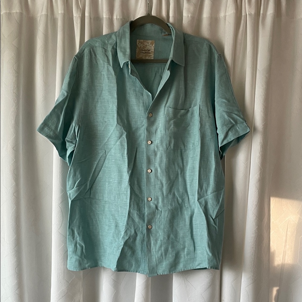 Tasso Elba Aqua Short Sleeve Button Down Shirt